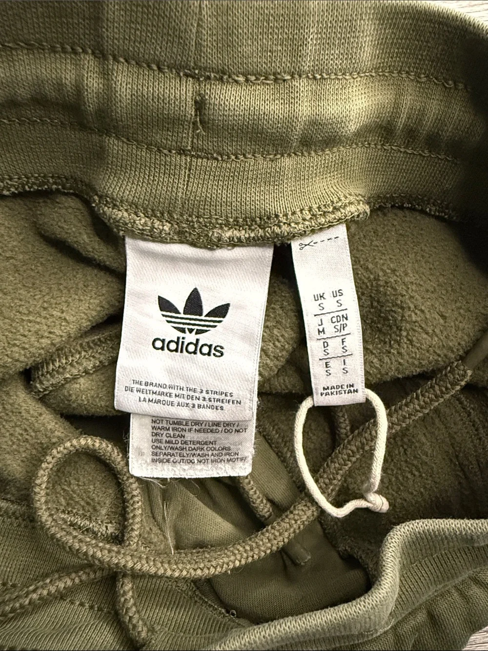 adidas Olive Green Joggers with Cream Side Stripes -men’s size S